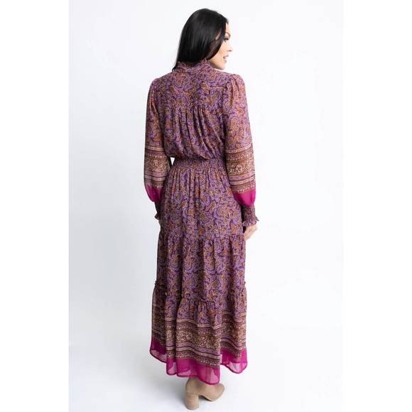 NEW KARLIE floral chiffon metallic thread maxi dress in purple - Picture 2 of 2